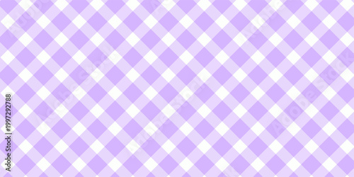 Purple picnic plaid texture. Diagonal gingham pattern. Tablecloth, oilcloth, basket napkin, blanket, handkerchief, wrapping paper, kitchen towel print. Flannel, linen or cotton Vector ilustration