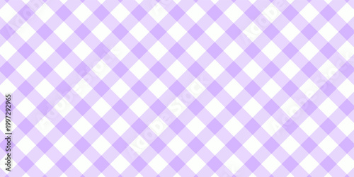 Purple picnic plaid texture. Diagonal gingham pattern. Tablecloth, oilcloth, basket napkin, blanket, handkerchief, wrapping paper, kitchen towel print. Flannel, linen or cotton Vector ilustration