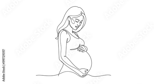 Schilderij op canvas Pregnant woman tenderly embracing her belly with a serene expression on an isolated white background