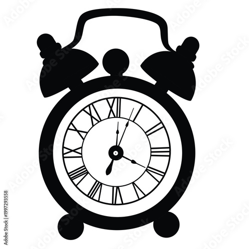 Black and White Alarm Clock Collection Set Isolated on White Background