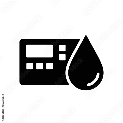 Black silhouette of a water meter and a water drop symbol.
