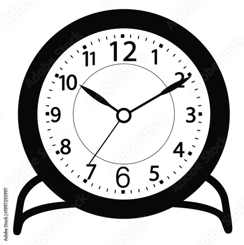 Black and White Alarm Clock Collection Set Isolated on White Background