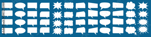 A set of chat box designs for comments on social media or comics. Vector designs of speech bubbles, text boxes, and conversation chat columns in comics.	