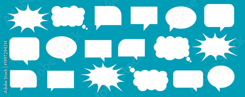 A set of chat box designs for comments on social media or comics. Vector designs of speech bubbles, text boxes, and conversation chat columns in comics.	
