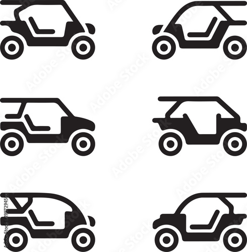 Electric beach buggy car, Sustainable transport silhouette icon set