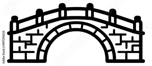 Traditional Asian Arch Bridge Line Icon