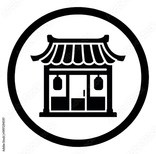 Traditional Chinese Shopfront Vector Icon Design