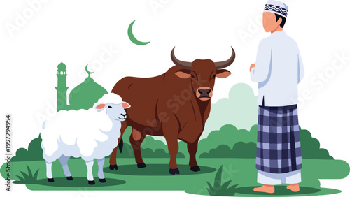 Man with Cow and Sheep 1.