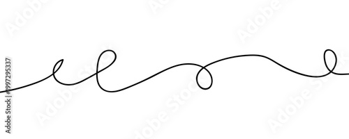 Curly one Line. Squiggle wavy and decorative ornament in editable stroke. Wiggly curvy doodle element isolated on white background. Irregular vector illustration