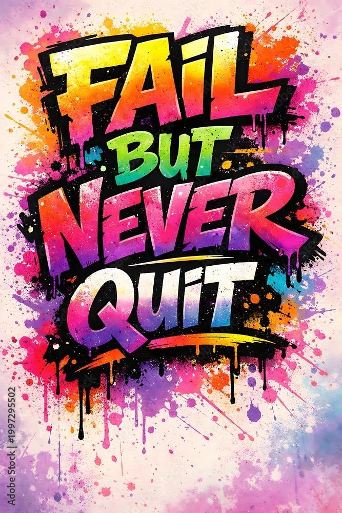 Obraz premium Fail but never quit motivational graffiti art poster