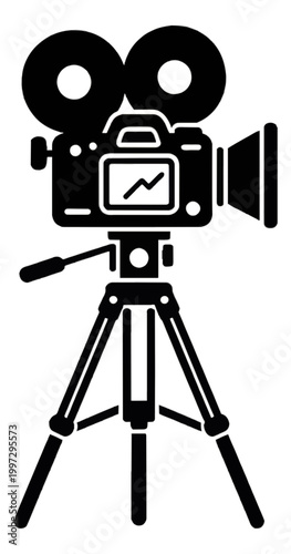 Video Camera on Tripod Outline Line Icon