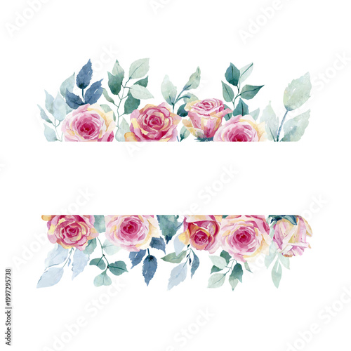 Floral illustration. Watercolor vector botanic frame for wedding or greeting card.