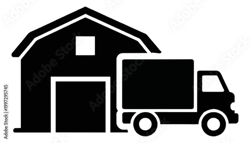 Warehouse Truck Delivery Building Line Icon Outline