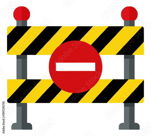 Warning Barrier Sign with Prohibition Symbol Vector Icon
