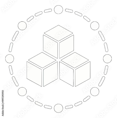 White 3D Cubes with Circular Outline Vector Icon
