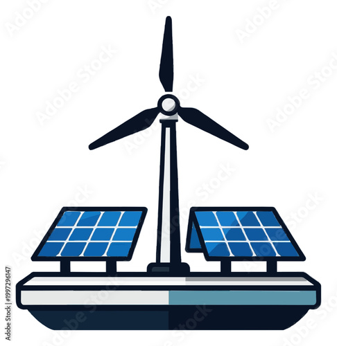 Wind and Solar Power Energy Generation Icon Vector