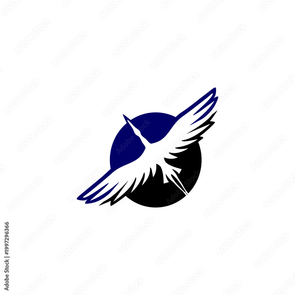 Fototapeta premium Elegant flying crane forming an alphabet letter O. Minimalist bird logo for travel, logistics, or premium corporate branding identity.