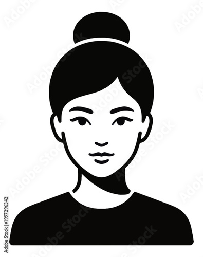 Woman Face Line Icon with Bun Hairstyle
