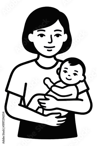 Woman Holding Baby Simple Line Icon for Family Concept