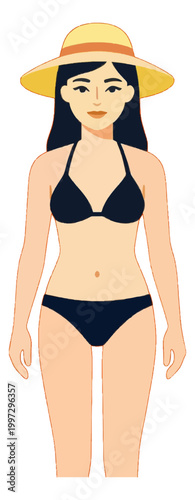 Woman in Sun Hat with Bikini Vector Icon Illustration