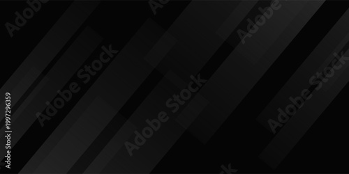 Modern black white abstract background. Minimal. Gradient. Dark grey banner with geometric shapes, lines, stripes, triangles.