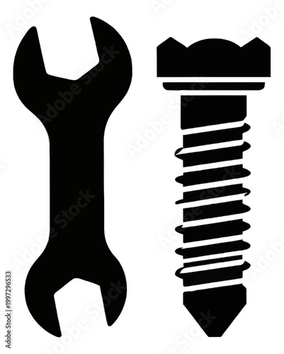 Wrench and Screwdriver Tool Set Line Icon Design