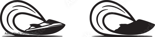 Jet ski water spray riding black line icon. Flat vector illustration