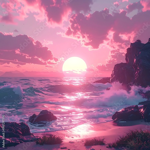 Pink ocean sunset
