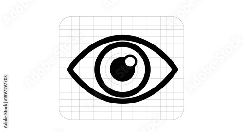 Minimalist Eye Icon on Grid Background, Simple Design, Vision Symbol