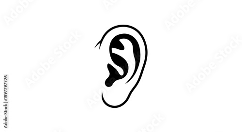 Minimalist human ear silhouette, isolated on white background, symbol of hearing and listening.
