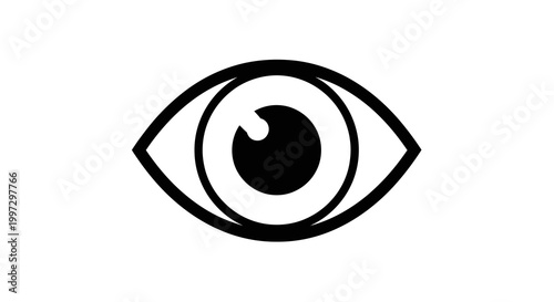 Minimalist black and white eye icon, symbol of vision, sight, and awareness