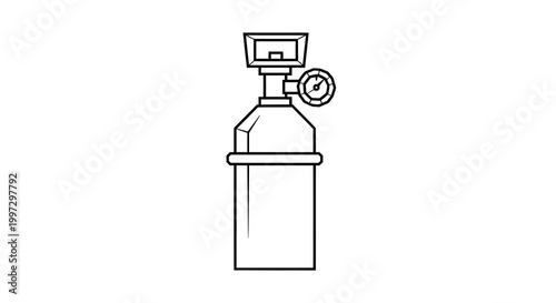 Oxygen Tank Icon with Pressure Gauge, Medical Gas Cylinder Outline