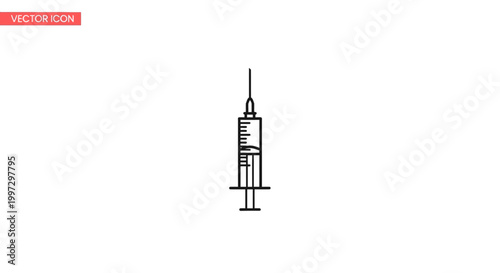 Minimalist medical syringe icon, simple line art, healthcare concept