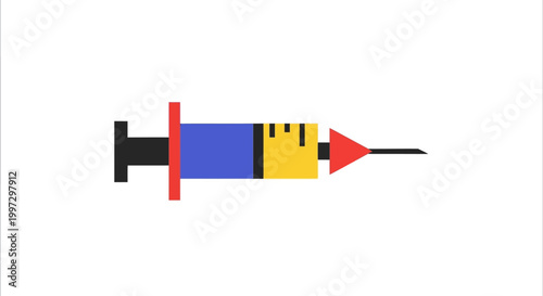 Vector Illustration of a Medical Syringe with Blue and Yellow Liquid