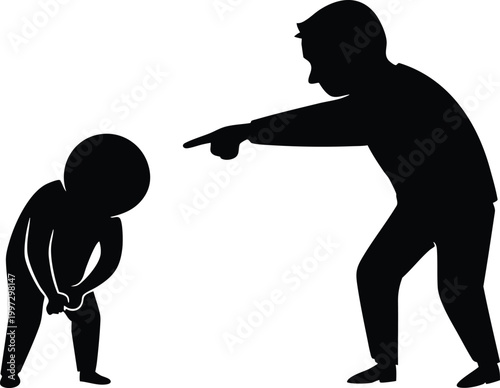 Canvas Print Silhouette of a father scolding a child conveying discipline and parental guidan
