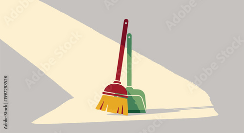 Broom and dustpan cleaning tools.