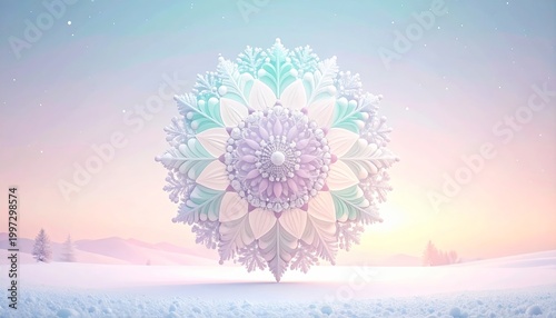 Pastel Snow Mandala Winter Background – Soft Minimal Hygge-Inspired Design
