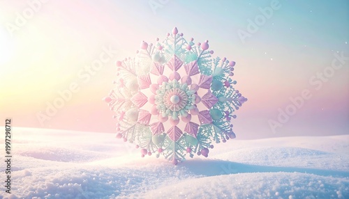 Pastel Snow Mandala Winter Background – Soft Minimal Hygge-Inspired Design
