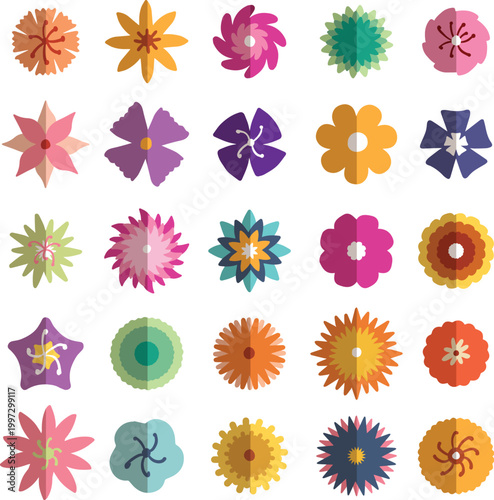 Colorful flat flower icon set for spring and summer nature design vector