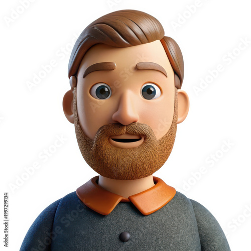 3d cartoon man character with beard isolated on white isolated on transparent background