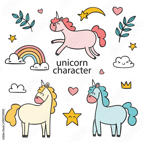 Dainty unicorn clipart collection for scrapbooking and nursery wall art design vector