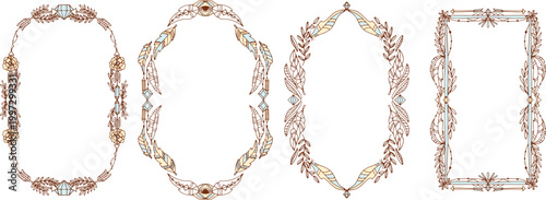 Luxury baroque style frame bundle including circle square and oval shapes vector