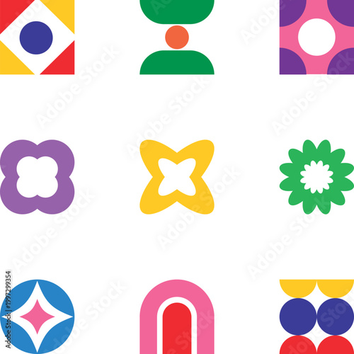 Minimalist floral collection with diverse petal shapes and vibrant spring colors vector