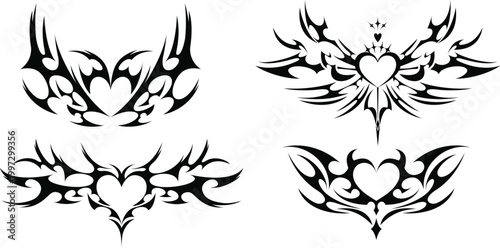 Minimalist cyber tribal tattoo kit including barbed wire and stars vector