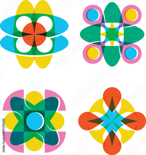Modern abstract floral set with different plant species in flat aesthetic vector