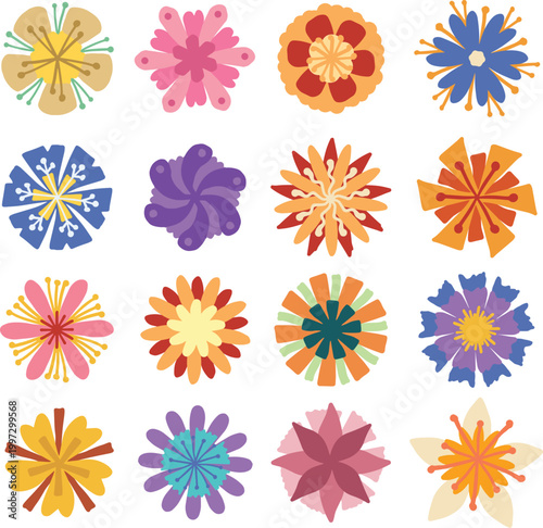 Playful spring flower head illustrations for pattern creation and surface design vector