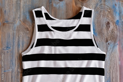 Black and White Striped Tank Top on a Plain Background Ready for Casual Wear