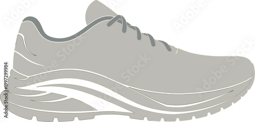 Running shoe is presented as a side view graphic representing modern athletic footwear and sports performance.
