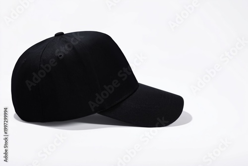 Black Baseball Cap on a Plain Background With a Focus on the Side View