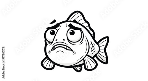 Schilderij op canvas Sad cartoon fish with frown face.